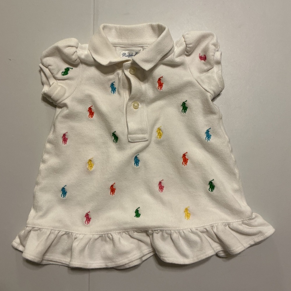 Polo Ralph Lauren Dress Baby‎ Girl 3M AOP Multi Color Pony Embroidered Preppy